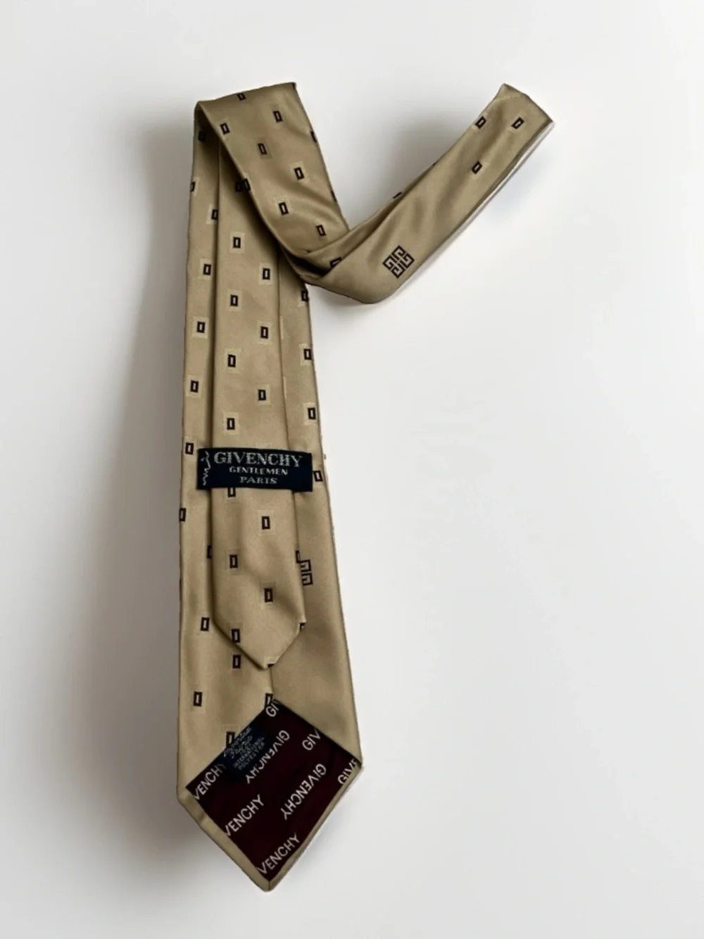 Givenchy Vintage Mens‎ Designer Tie Beige Geometric Classic Luxury Retro Necktie